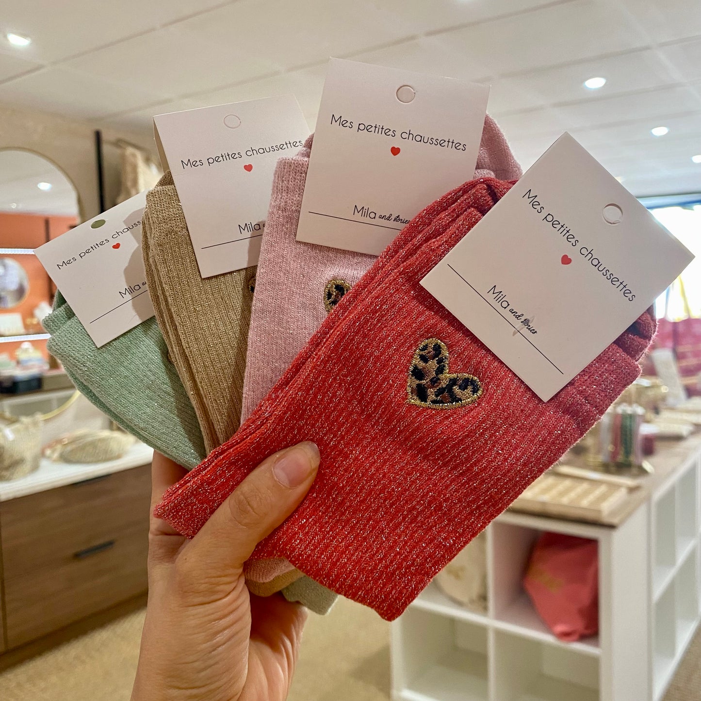 Chaussettes Cœur Léopard - Rose