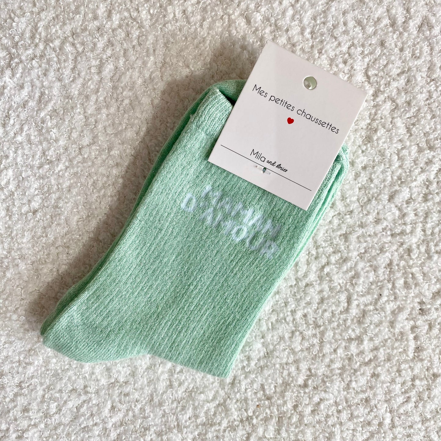Chaussettes Maman d’amour - Vert d’eau