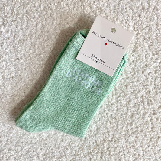 Chaussettes Maman d’amour - Vert d’eau