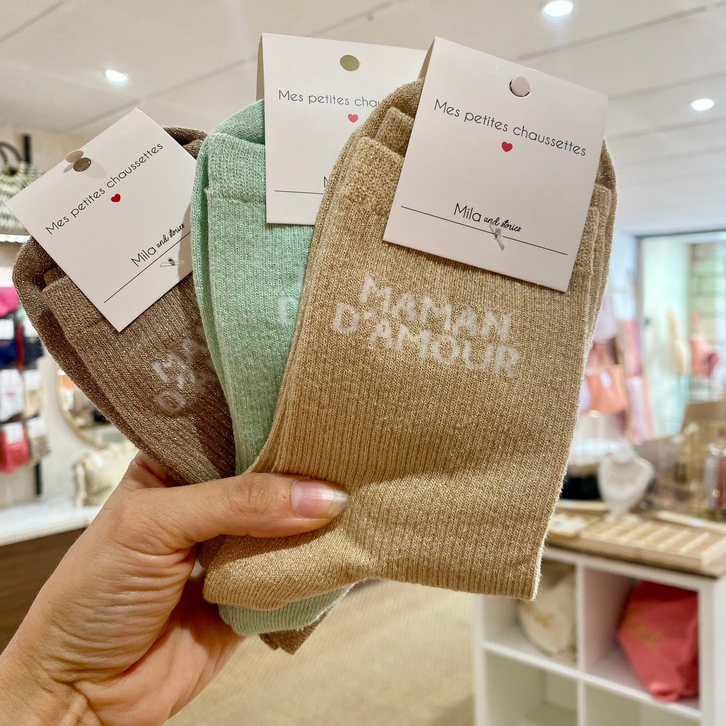 Chaussettes Maman d’amour - Vert d’eau
