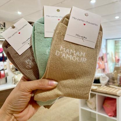 Chaussettes Maman d’amour - Vert d’eau