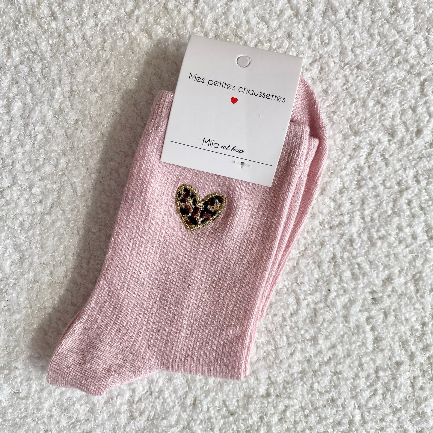 Chaussettes Cœur Léopard - Rose