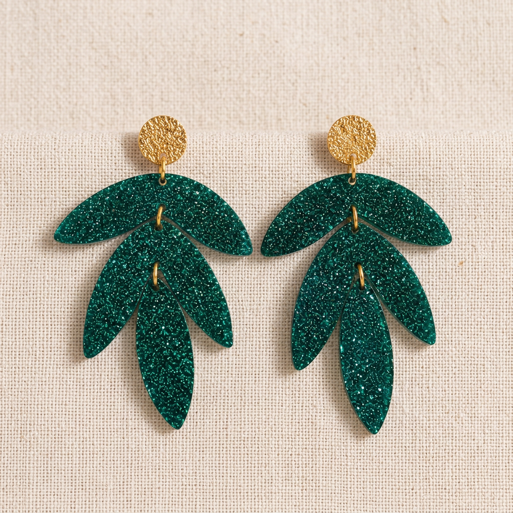 Boucles d'oreilles Marie - Pailleté vert