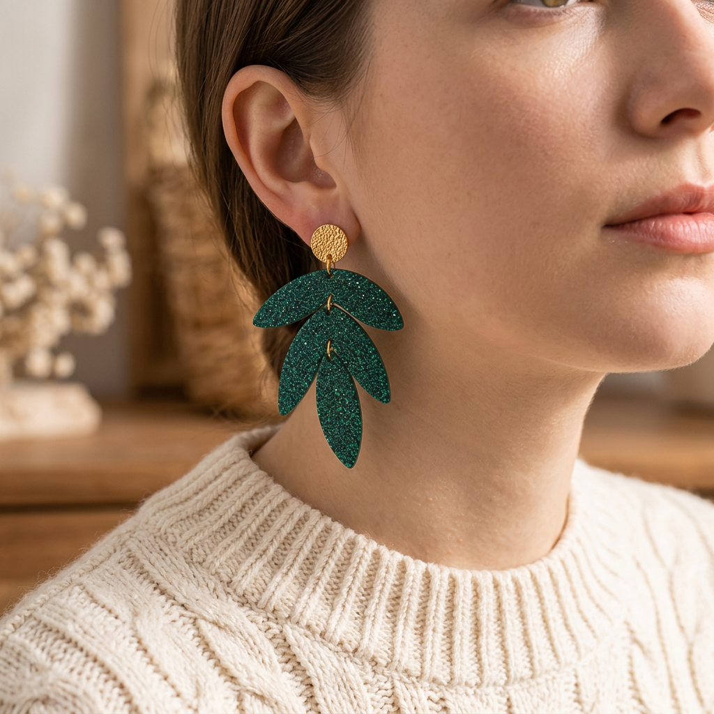 Boucles d'oreilles Marie - Pailleté vert