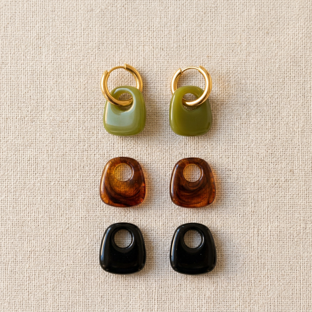 Boucles d'oreilles Pack Naïs - Kaki/ambre/noir